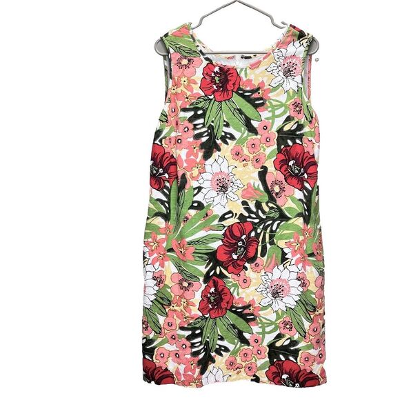 Talbots‎ Colorful Tropical Floral Textured Cotton Sleeveless Shift Dress Size 14 - Picture 1 of 10